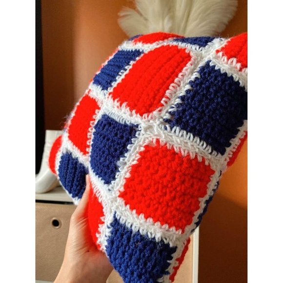 Vintage Granny Afghan Style Square Throw Pillow Knit Petite 1970s - Picture 7 of 9